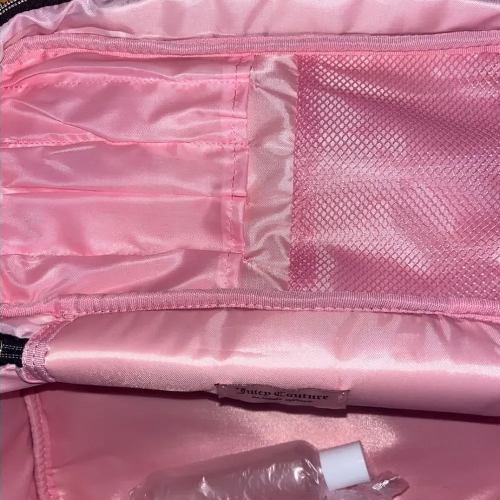 Juicy Couture Rhinestone Logo‎ Heart Quilted XL Cosmetic Case w/Brush Holder